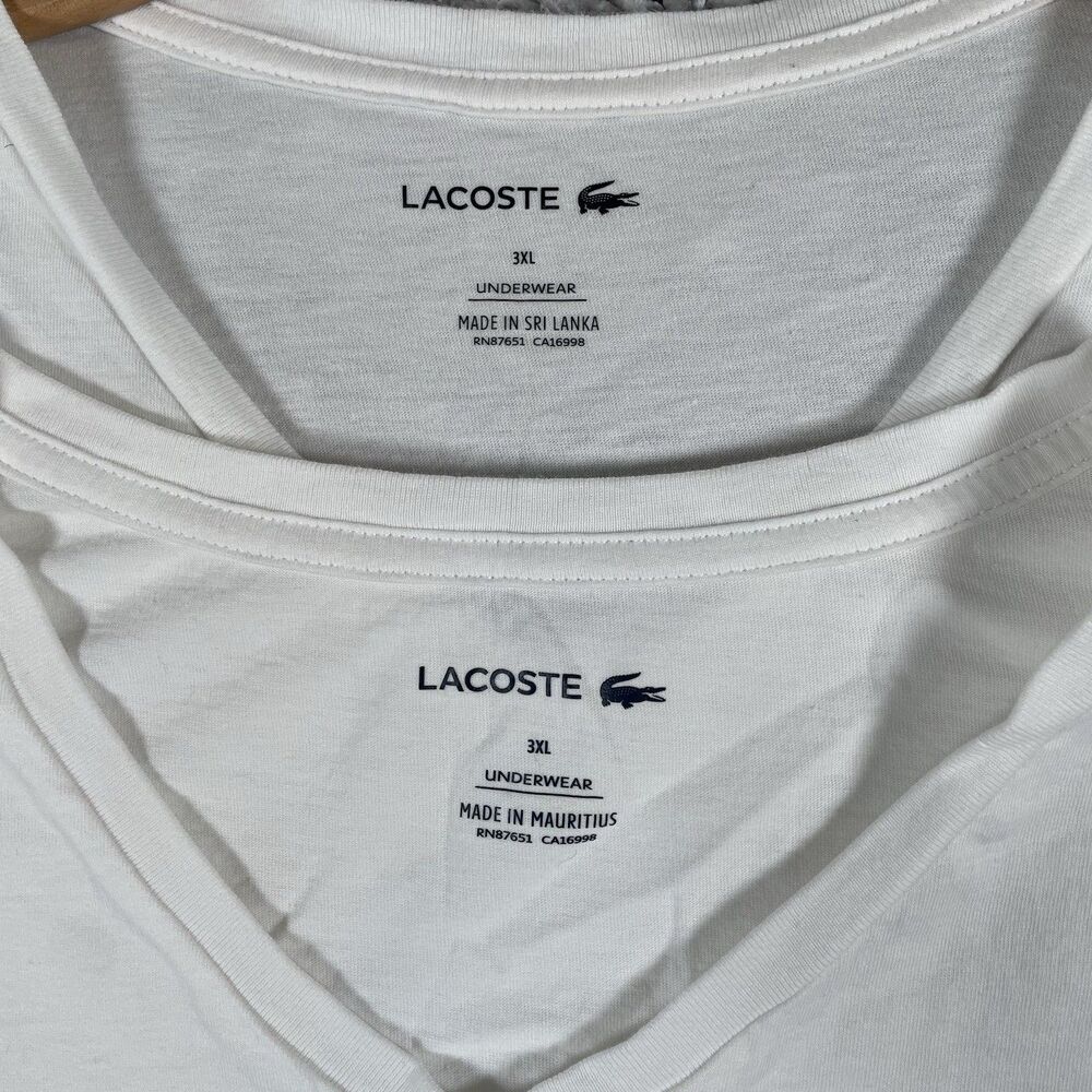 Lacoste T-Shirt Bundle Of Two Men’s Size 3XL White Shirt Sleeve V-Neck Preppy